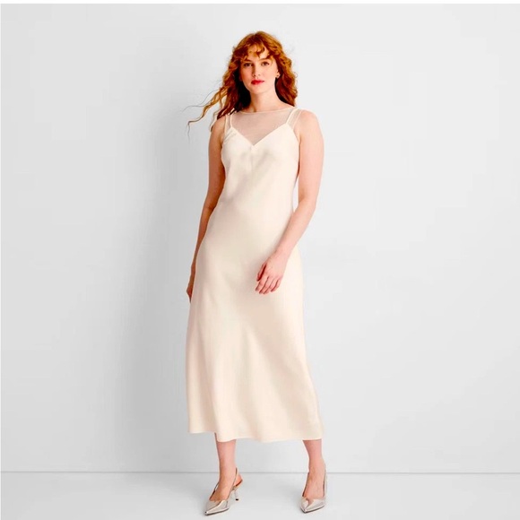 Future Collective- Mixed Media Cream Sleeveless Ankle Slip Dress. Size XL - Picture 2 of 2